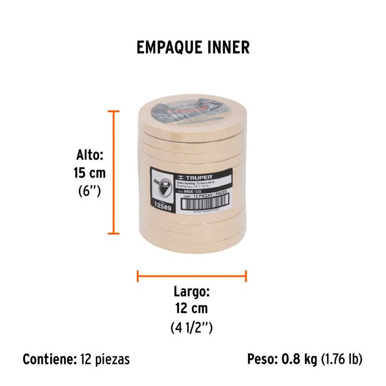 Paquete de 12 und de Cinta masking tape de 12 x 50 m, - 12589-12