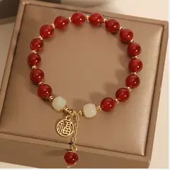 GENERICO - Pulsera de Cuentas de Cristal Rojo Dulce para Mujeres