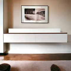 GENERICO - Mueble Mesa TV Flotante Minimalista Blanco con Borde Marrón