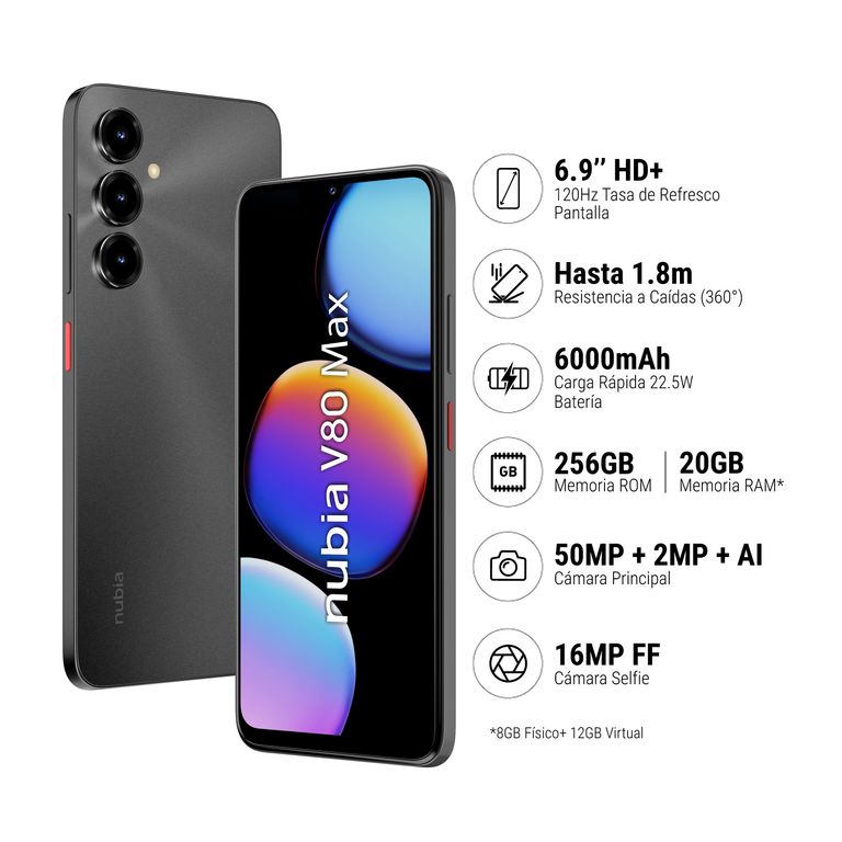 NUBIA V80 MAX 8+12GB+256GB - NEGRO