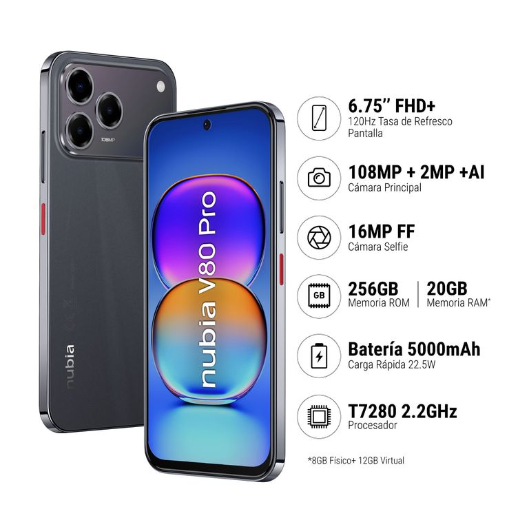 NUBIA V80 PRO 8+12GB+256GB - NEGRO