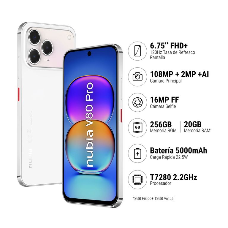 NUBIA V80 PRO 8+12GB+256GB - BLANCO