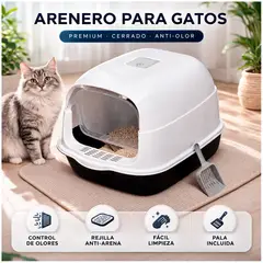 GENERICO - Arenero para Gato Cerrado con Tapa y Pala Caja de Arena Antiodor Ventilada 2 en 1 Grande