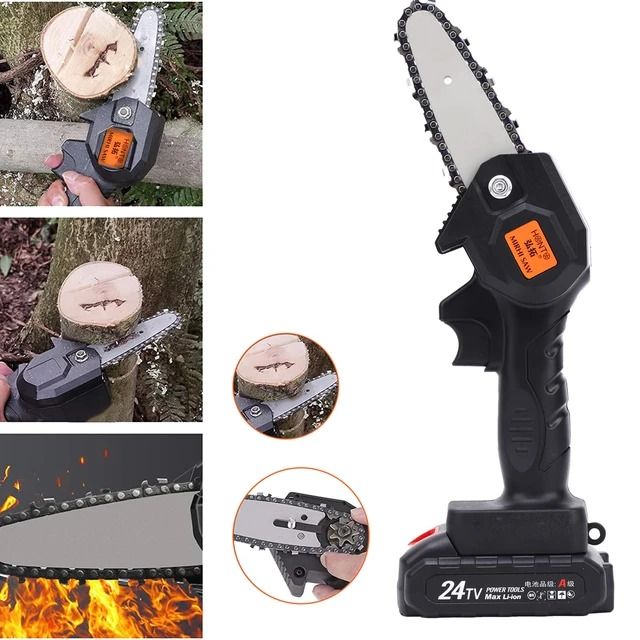 Sierra Eléctrica de Mano 24V Inalámbrica para Jardinería y Carpintería + Accesorios