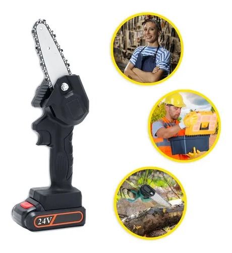 Motosierra de Mano 24V con Batería Recargable - Sierra Eléctrica para Ramas y Madera