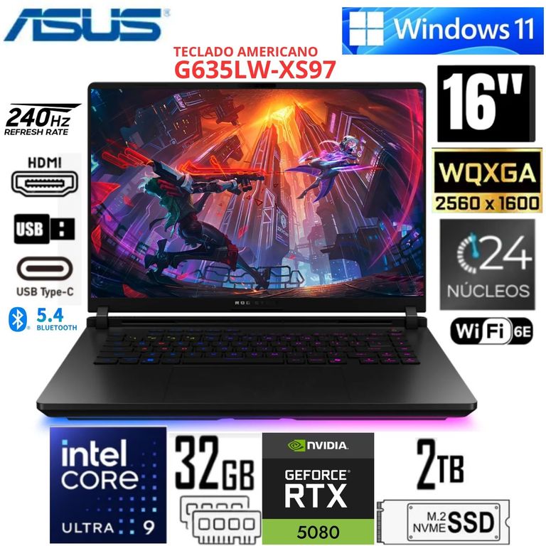 Laptop ROG Strix SCAR 16 Intel Core Ultra 9 275HX RAM 32GB 2TB  RTX 5080 16GB 16"
