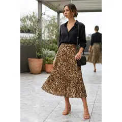 ARMA TU LOOK - FALDA LEONELA MIDI PLISADA ANIMAL PRINT