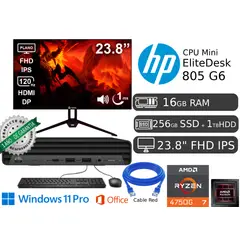 HP - CPU Mini 805 G6 AMD Ryzen 7 PRO 16GB RAM 256GB SSD Reacondicionada + 1TB HDD + Monitor Nuevo 23.8