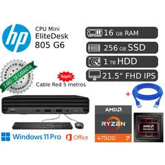 HP - EliteDesk Mini 805 G6 Ryzen 7 16GB RAM 256GB SSD 1TB HDD Reacondicionada 1 Año de garantía HDMI DP