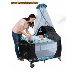 EBABY - Cuna Corral de Bebe con Mecedora Azul
