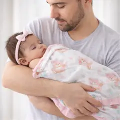 CERDITA - Manta Muselina para Bebé 4 Capas con ribete 100% algodón - osito rosado