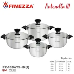 FINEZZA - SET DE OLLA DE ACERO 8 PZAS ANTONELLA III