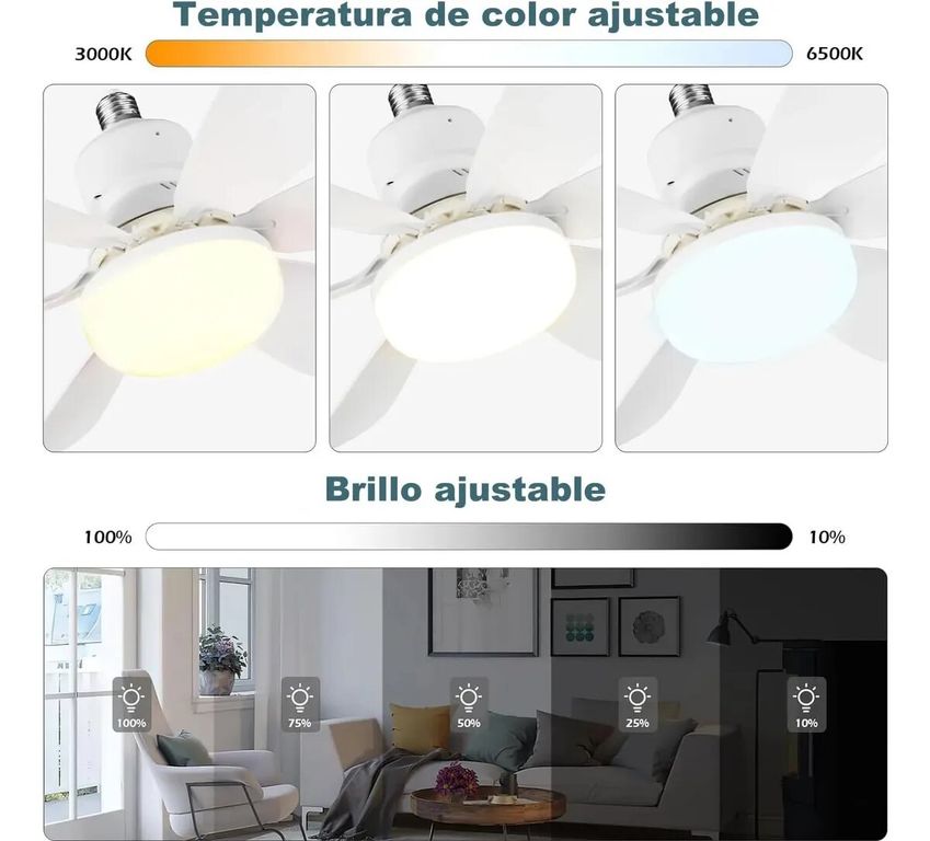 Lámpara Ventilador De Techo Multifunción Foco 6 Aspas con Control