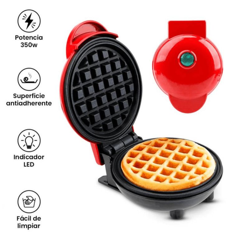 Mini Máquina de Waffles 350W con Superficie Antiadherente - Desayuno Rápido