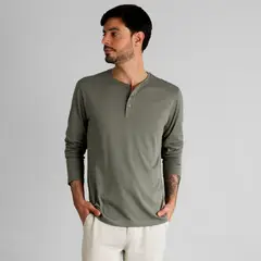 DROP THE LABEL - Polo Henley Verde Oliva 100% Algodón Pima