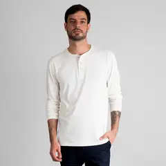 Drop The Label - Polo Henley Blanco Tiza 100% Algodón Pima