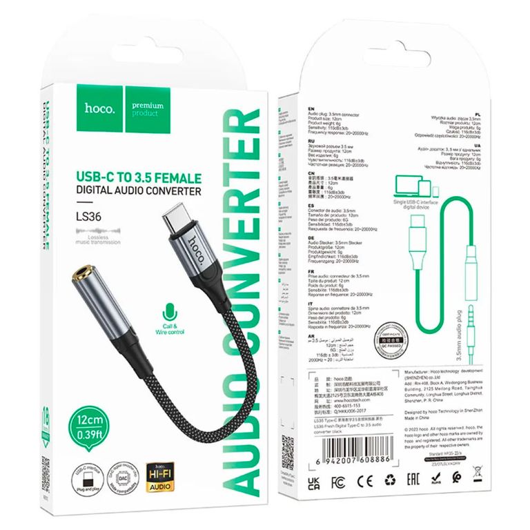 Adaptador Audio Ls36 Tipo C A Jack 3.5mm Digital Dac