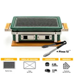 MR GRILL - Parrilla de Mesa Japonesa Hibachi Osaka Green + Pinza 12´´