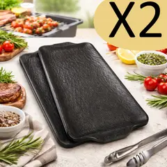 GENERICO - Set de 2 Platos Bandeja Rectangular Negro para Parrilla y Presentación