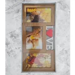 GENERICO - Portarretrato Múltiple de Madera con Diseño LOVE para 3 Fotos