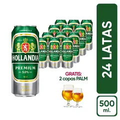 GENERICO - Cerveza Hollandia pack 24 latas 500ml REGALO 2 copas PALM