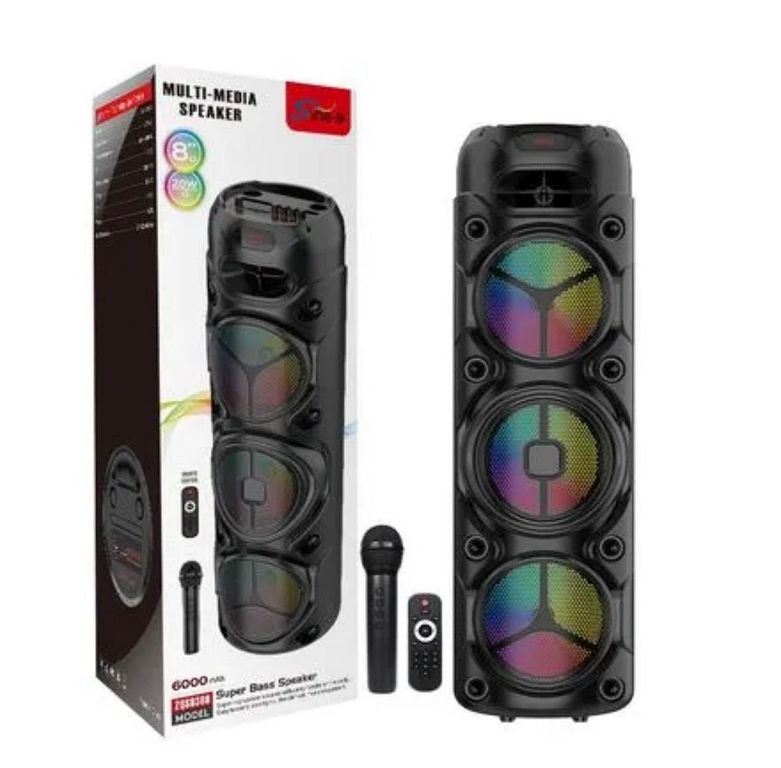 Equipo de 3 bocinas Con luces y Bluetooth + Micrófono y porta celular