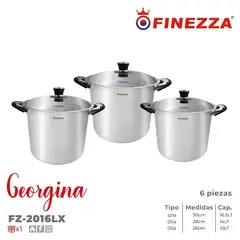 FINEZZA - Juegos de Olla Georgina Acero Inoxidable FZ-2016LX 6 piezas / GRIS