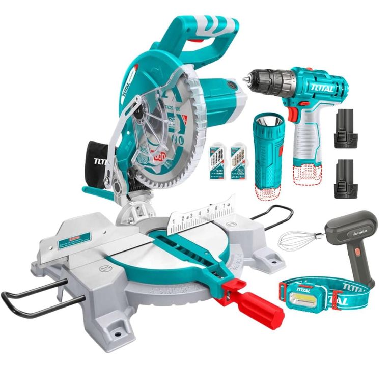 Sierra ingleteadora 1800w 10+ Taladro 12v + linterna