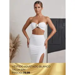 GENERICO - Conjunto Dos Piezas E-Store - Top Strapless y Falda Midi con Abertura Lateral