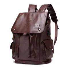 GENERICO - Mochila de Cuero Moda Hombre con Porta Laptop Estudios Trabajo Negro Marrón