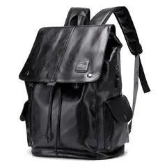 GENERICO - Mochila de Cuero Moda Hombre con Porta Laptop Estudios Trabajo Negro Marrón