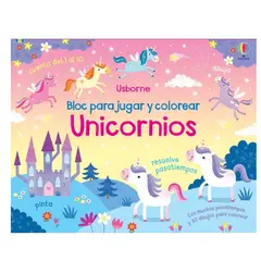 EDICIONES COQUITO - Libro usborne UNICORNIOS BLOC PARA JUGAR Y COLOREAR