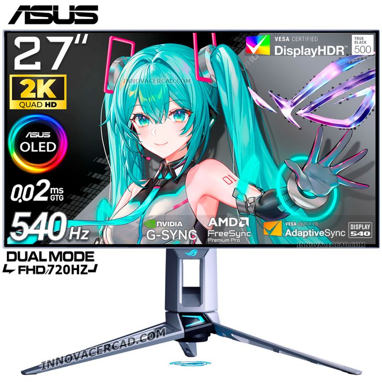 Monitor ROG SWIFT OLED PG27AQW 26.5 QHD 2560x1440, DUAL MODE 540HZ, FHD 720HZ, 0.02MS, G-SYNC.