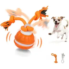 IMPORTADO MC - Juguete Interactivo para Perros con Soga Pelota LED Giratoria con Sonido Naranja