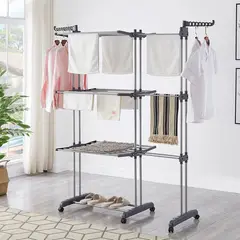 GENERICO - TENDEDERO COLGADOR DE ROPA DE 4 NIVELES EXTENSIBLE CON RUEDAS