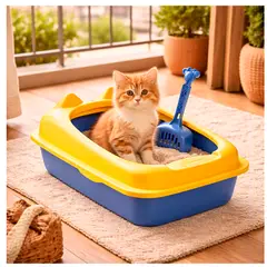 GENERICO - Arenero para Gato con Pala Diseño Orejitas Antiderrame Fácil Limpieza Resistente