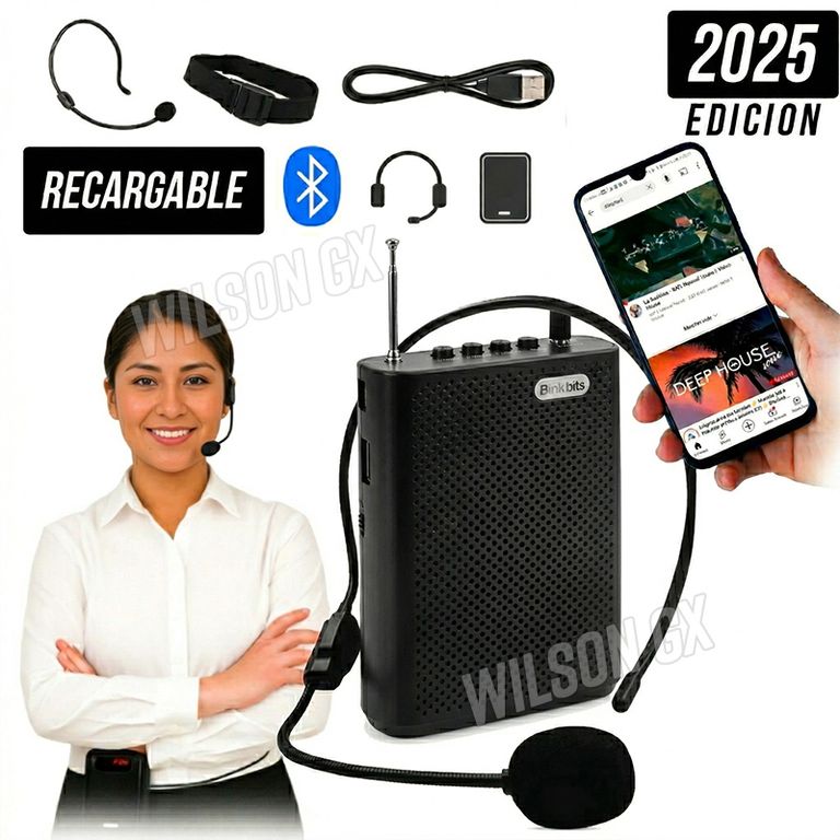 Amplificador De Voz Portátil Vincha Correa Bluetooth Recargable USB
