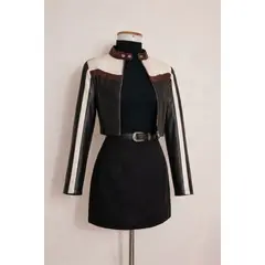 GENERICO - CASACA ROCKERA CUERINA DE MUJER