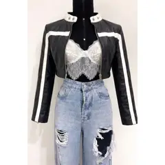 GENERICO - CASACA ROCKERA CUERINA DE MUJER