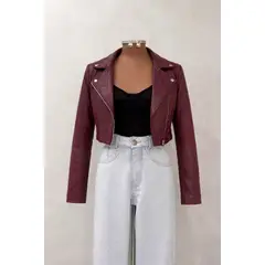 GENERICO - CASACA VINO BIKER CLASICA DE MUJER
