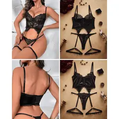 GENERICO - Set de Lencería negro para mujer M - JOLIE