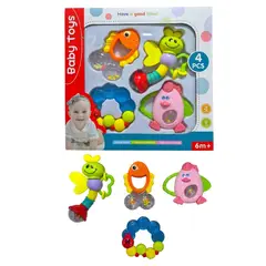 GENERICO - Set Sonajas Grandes con Mordedor 4 Piezas Estimulación