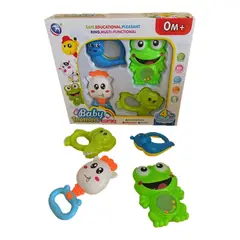 GENERICO - Set Sonaja con Mordedor Animalitos 4 Piezas Para Bebés