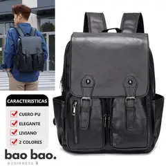 GENERICO - MOCHILA CUERO PU PARA HOMBRE NEGRA MARRON MODA ELEGANTE CASUAL MOCHILA JUVENIL VINTAGE