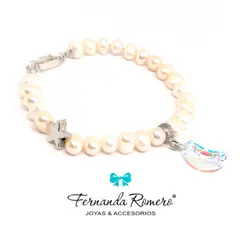 FERNANDA ROMERO JOYAS Y ACCESORIOS - Pulsera de Perlas de Rio Luna y Estrella de Cristal Austriaco Tornasol y Plata - Meditación Gratitud