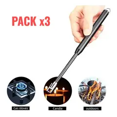 OEM - Set x3 Encendedor de Plasma Recargable USB con Cuello Flexible - Seguro y Antiviento