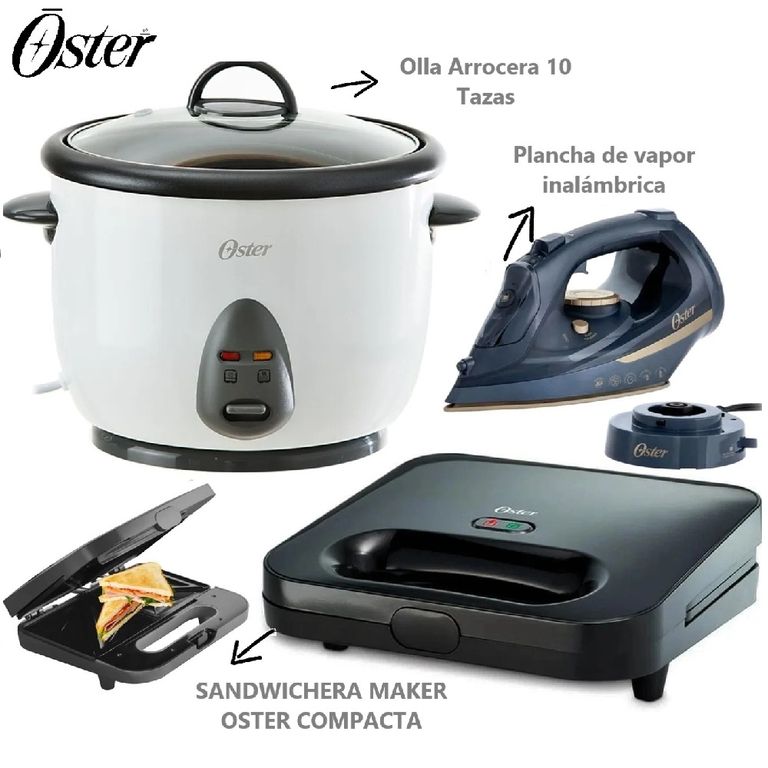 Tricomco Olla arrocer+plancha inalambrica+Sandwichera Maker