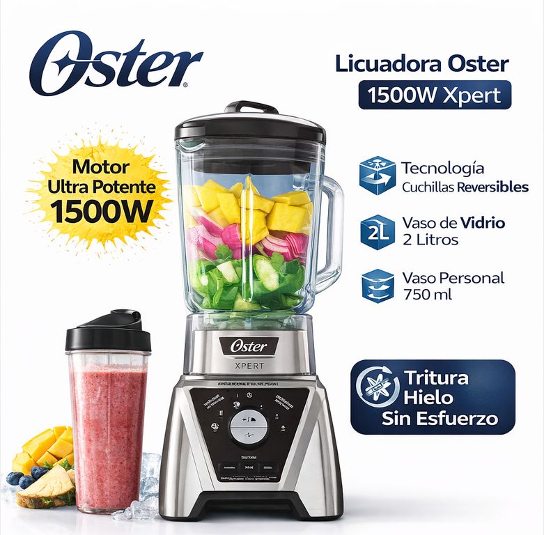 Licuadora Xpert 1500W Tecnología Reversible Vaso Vidrio 2L + Blend N Go 750ml BLST3B-CPG