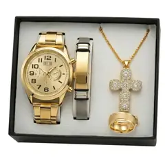 GENERICO - SET DE RELOJ PULSERA COLLAR Y CADENA KIT 4 EN 1 PARA HOMBRES REGALO PERFECTO