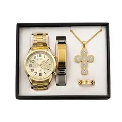 GENERICO - SET DE RELOJ PULSERA COLLAR Y CADENA KIT 4 EN 1 PARA HOMBRES REGALO PERFECTO